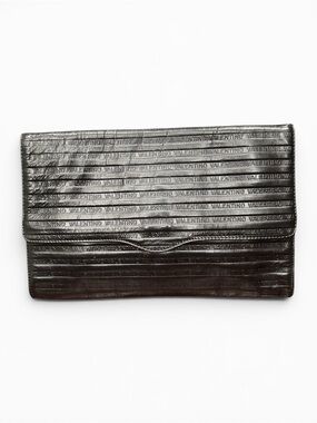 Vintage Mario Valentino Black Leather Logo Embossed Envelope Clutch